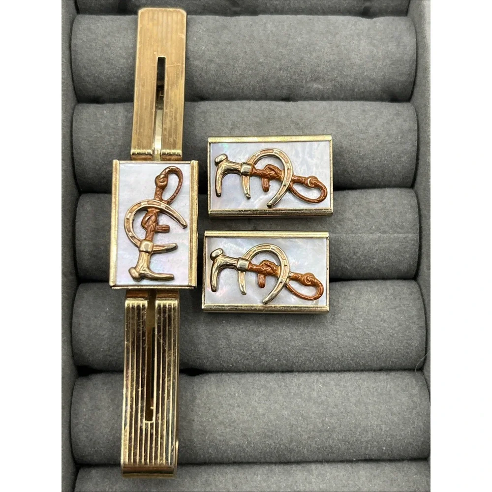 Kreisler Quality 1/20 12K Gold Filled Equestrian Horseshoe Tie Bar Cufflink Set